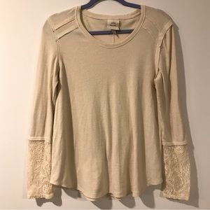 Knox Rose Boho Lace Trim Detail Exposed Seam Long Sleeve Top Ivory